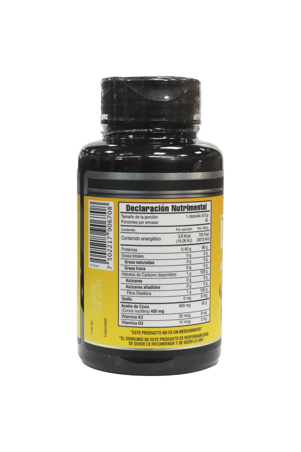 CAPS. VITAMINA D3 + K2 CON ACEITE DE COCO C/60 DE 500 MG C/U.