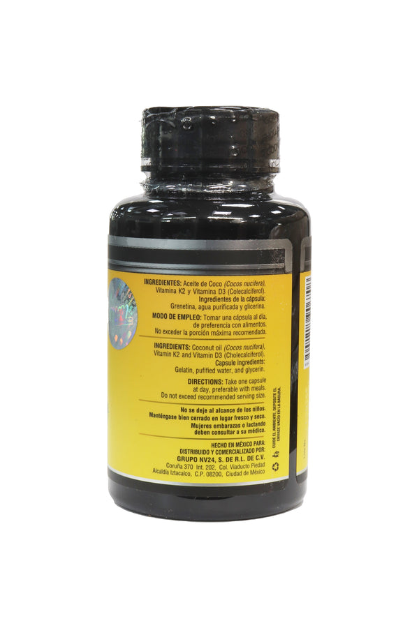 CAPS. VITAMINA D3 + K2 CON ACEITE DE COCO C/60 DE 500 MG C/U.