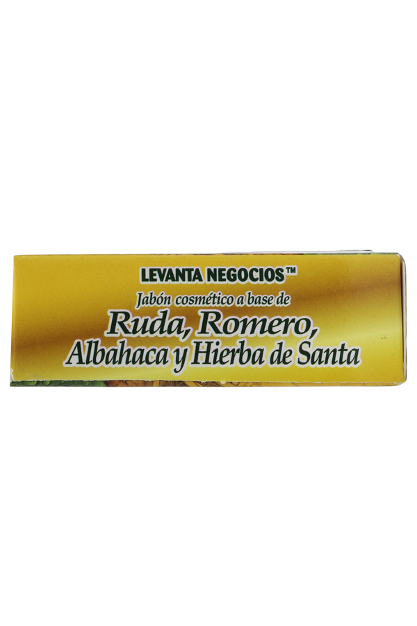 JABÓN COSMÉTICO LEVANTA NEGOCIOS A BASE DE RUDA, ROMERO, ALBAHACA Y HIERBA SANTA C/90 GR. JABÓN COSMÉTICO CON FÓRMULA TRADICIONAL.