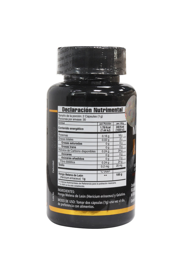 CAPS. MELENA DE LEON C/60 DE 500MG C/U. LIBRE DE GLUTÉN Y LEVADURA. GODVIT.