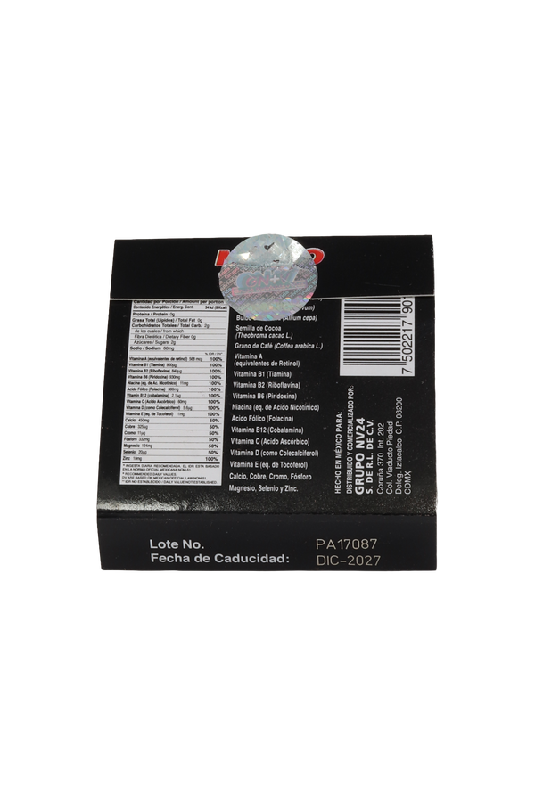 TBS. MÜITO XO C/4 DE 500 MG C/U. A BASE DE SALVIA, AJO, CEBOLLA, COCOA, CAFÉ, VITAMINAS Y MINERALES.