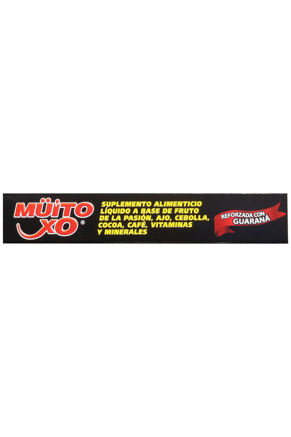 AMP. MÜITO XO NEGRA SOLUCIÓN INGERIBLE C/2 AMP. DE 10 ML C/U. CON FRUTO DE LA PASIÓN, AJO, CEBOLLA, COCOA, CAFÉ, VITAMINAS Y MINERALES. REFORZADA CON GUARANÁ.