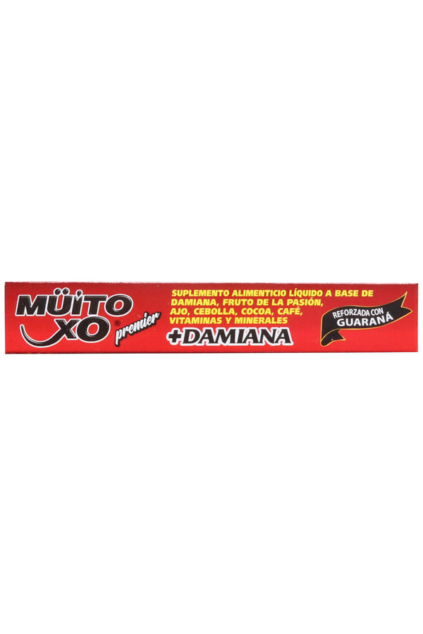 AMP. MÜITO XO PREMIER ROJA SOLUCIÓN INGERIBLE C/1 AMP. DE 10 ML C/U. REFORZADA CON GUARANA Y ADICIONADA CON DAMIANA, FRUTO DE LA PASIÓN, AJO, CEBOLLA, COCOA, CAFÉ, VITAMINAS Y MINERALES. REFORZADA CON GUARANÁ.