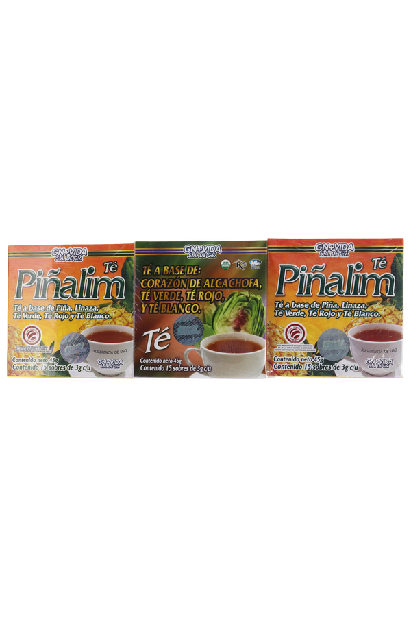 OFERTA 1 TÉ CORAZÓN DE ALCACHOFA, TÉ VERDE, TÉ ROJO Y TÉ BLANCO C/15 SOB DE 3 GR C/U + 2 TÉ PIÑALIM TÉ A BASE DE PIÑA, LINAZA, TÉ VERDE, TÉ ROJO Y TÉ BLANCO C/15 SOB DE 3 GR C/U