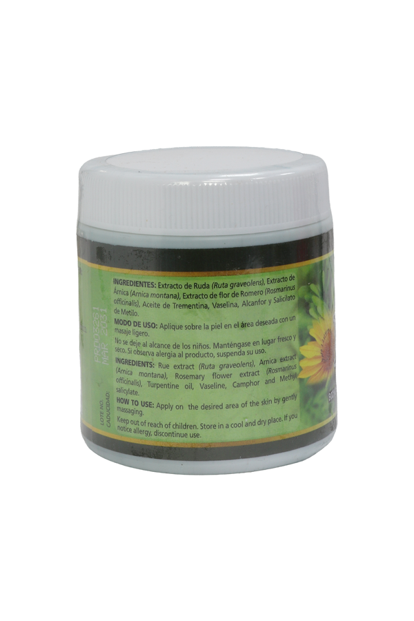 POMADA CORPORAL CON FORMULACIÓN HERBAL TRADICIONAL RUDA C/ 125 GR. RUE OINTMENT WITH TRADITIONAL HERBAL FORMULATION.