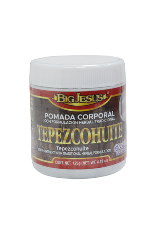 POMADA CORPORAL CON FORMULACIÓN HERBAL TRADICIONAL TEPEZCOHUITE C/ 125 GR.  TEPEZCOHUITE BODY OINTMENT WITH TRADITIONAL HERBAL FORMULATION.