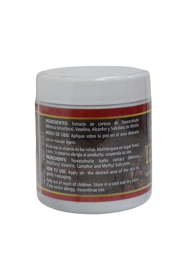 POMADA CORPORAL CON FORMULACIÓN HERBAL TRADICIONAL TEPEZCOHUITE C/ 125 GR.  TEPEZCOHUITE BODY OINTMENT WITH TRADITIONAL HERBAL FORMULATION.