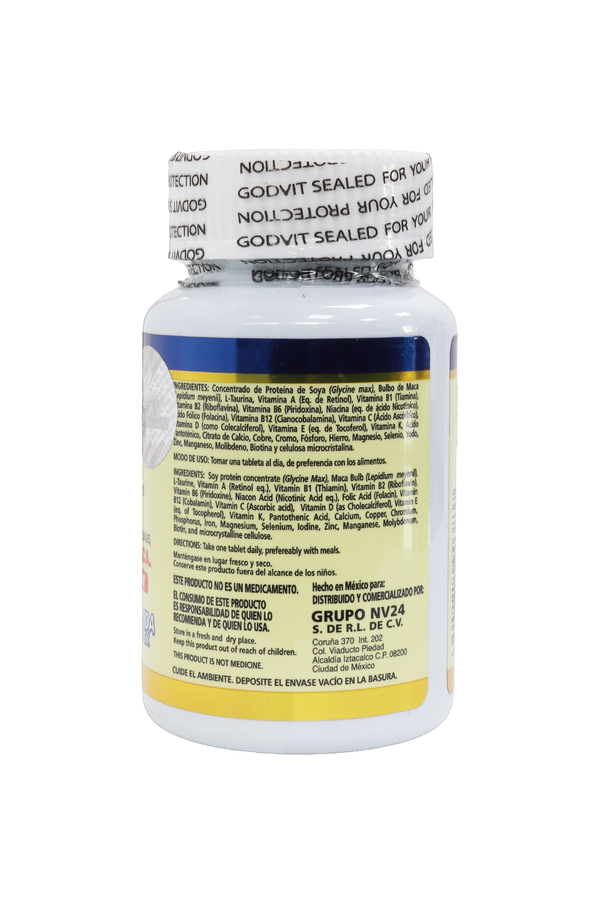 TBS. MEGA POWER MAN C/60 DE 1.2 GR C/U. A BASE DE PROTEÍNA DE SOYA, VITAMINAS, MINERALES, BIOTINA, TAURINA Y MACA.