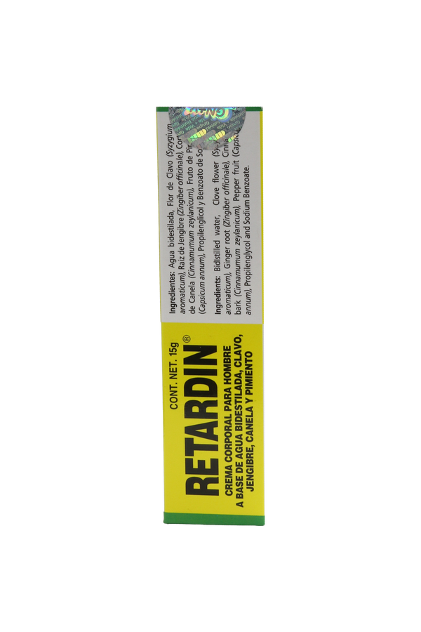 CREMA CORPORAL PARA HOMBRE RETARDIN 15 GR. A BASE DE , CLAVO, JENGIBRE, CANELA Y PIMIENTO.