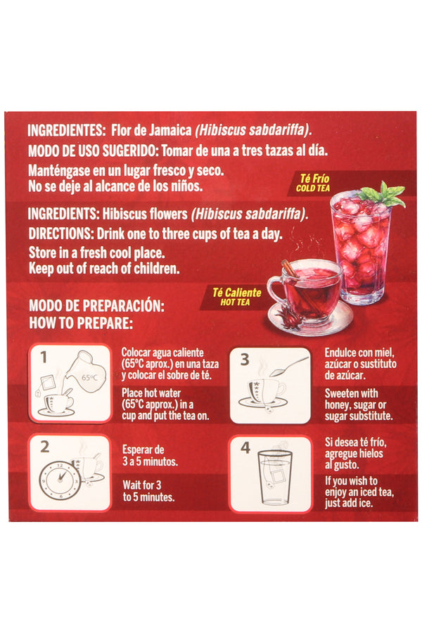 TÉ DE JAMAICA C/30 SOBRES DE 3 GR C/U. TÉ A BASE DE FLOR DE JAMAICA. CERTIFICADO DE CALIDAD HARPC.