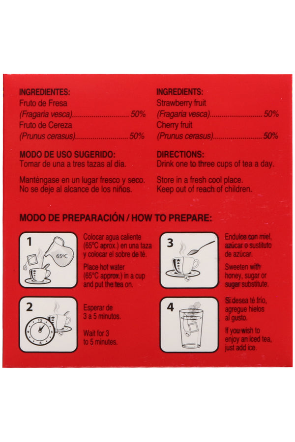TÉ FRESA Y CEREZA C/30 SOBRES DE 3GR C/U. CERTIFICADO DE CALIDAD HARPC.