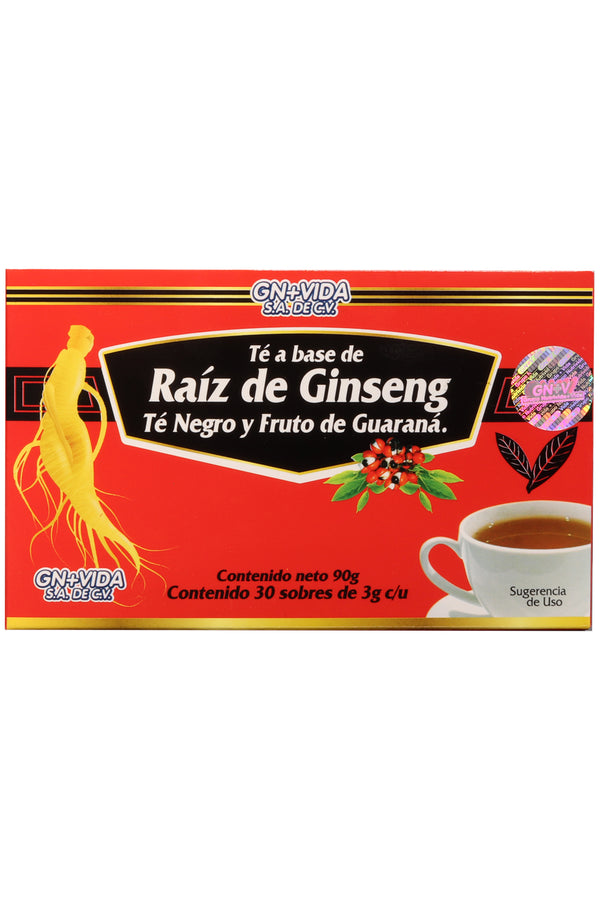 TÉ RAÍZ DE GINSENG, TÉ NEGRO Y FRUTO DE GUARANÁ C/30 SOBRES 3 GR C/U. CERTIFICADO DE CALIDAD HARPC.