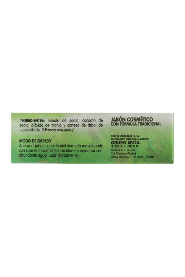 JABÓN COSMÉTICO A BASE DE TEPEZCOHUITE C/90 GR. JABÓN COSMÉTICO CON FÓRMULA TRADICIONAL.