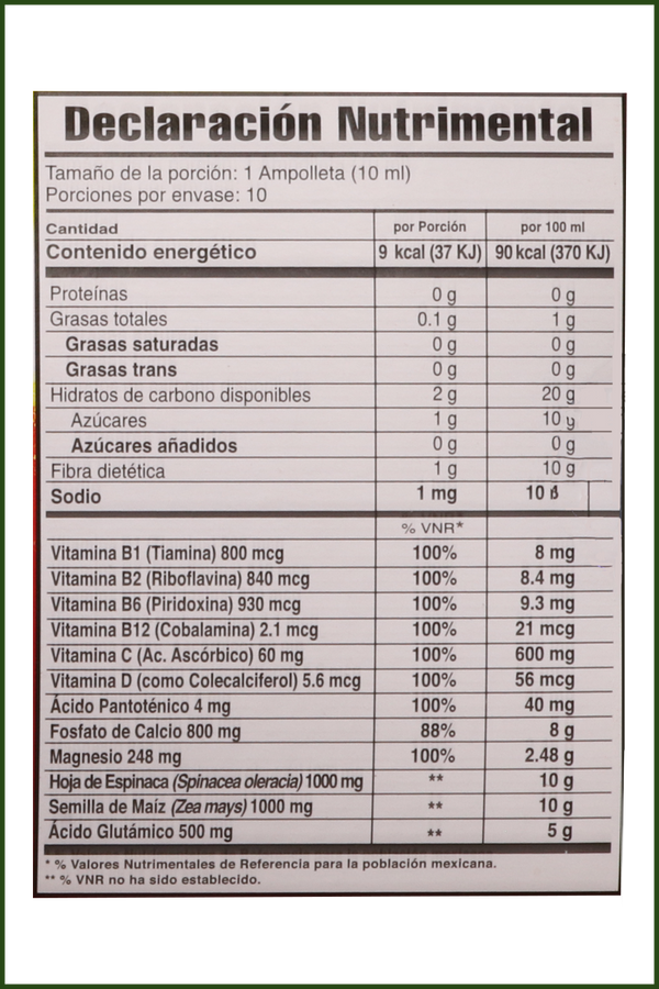 AMP. TIAMINA Y ACIDO GLUTAMICO SOLUCIÓN INGERIBLE C/10 AMP. DE 10 ML. ADICIONADO CON VITAMINAS Y MINERALES.