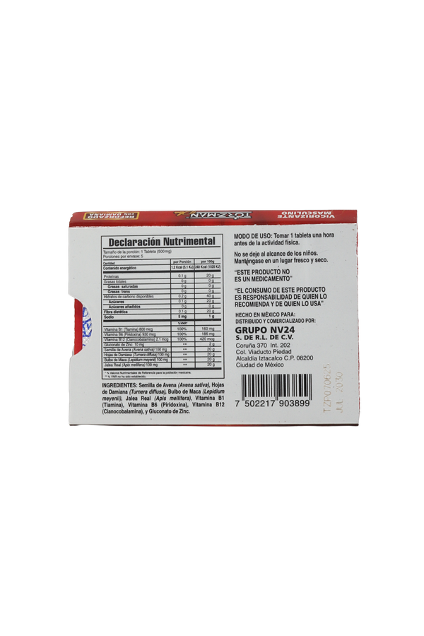 TBS. TORZ-MAN PLUS C/5 DE 500 MG C/U. VIGORIZANTE MASCULINO. A BASE DE AVENA SATIVA, MACA, JALEA REAL, ZINC Y VITAMINAS. REFORZADO CON DAMIANA.