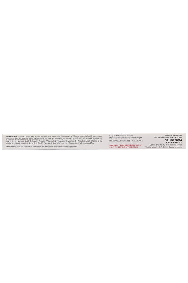 AMP. TRANGN+V SOLUCIÓN INGERIBLE C/10 AMP. DE 10 ML. HIERBABUENA, ROMERO ANIS Y LECHUGA; ADICIONADA CON VITAMINAS Y MINERALES.