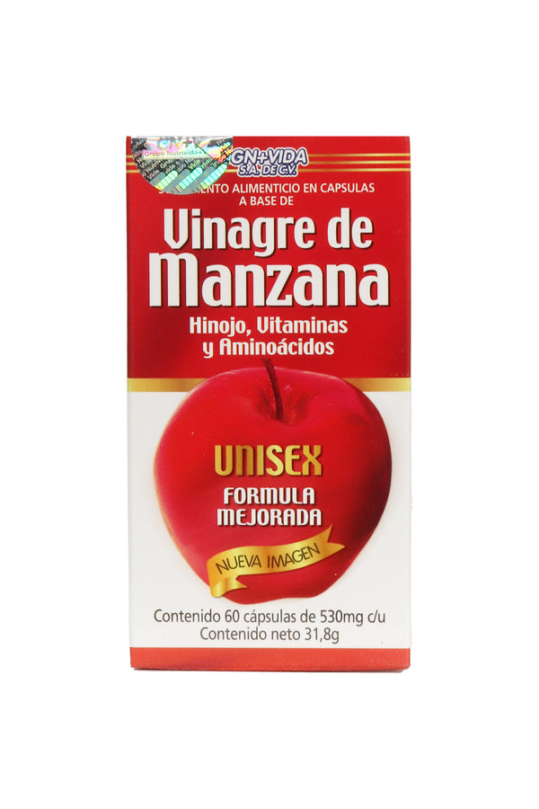 CAPS. VINAGRE DE MANZANA, HINOJO, VITAMINAS Y AMINOÁCIDOS C/60 DE 530 MG C/U. FORMULA MEJORADA UNISEX, NUEVA IMAGEN.