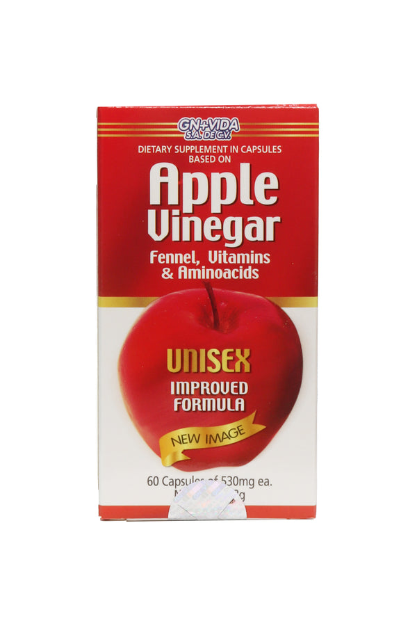 CAPS. VINAGRE DE MANZANA, HINOJO, VITAMINAS Y AMINOÁCIDOS C/60 DE 530 MG C/U. FORMULA MEJORADA UNISEX, NUEVA IMAGEN.