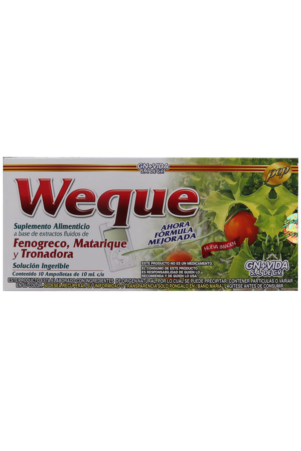 AMP. WEQUE C/10 SOLUCION INGERIBLE C/10 AMP. DE 10 ML. FENOGRECO, MATARIQUE Y TRONADORA