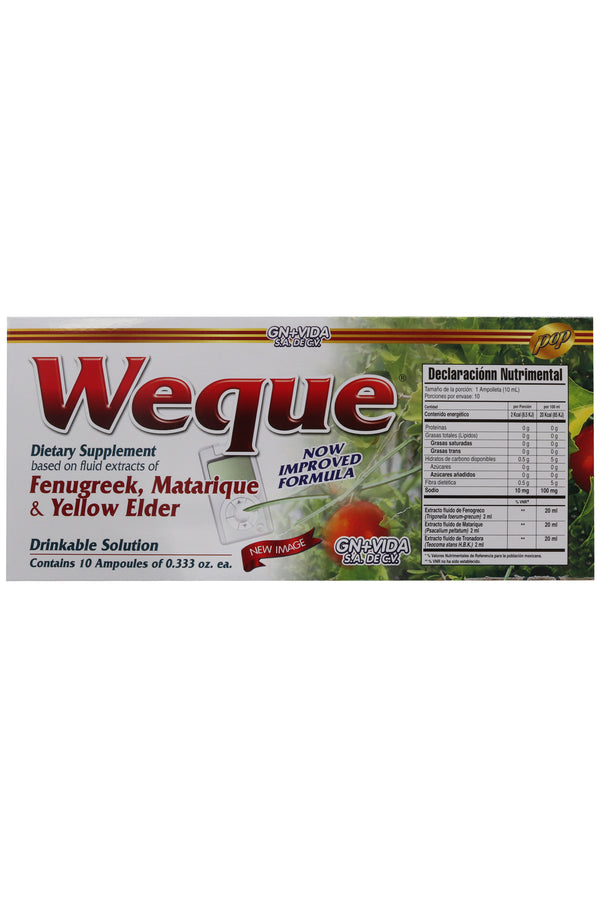 AMP. WEQUE C/10 SOLUCION INGERIBLE C/10 AMP. DE 10 ML. FENOGRECO, MATARIQUE Y TRONADORA