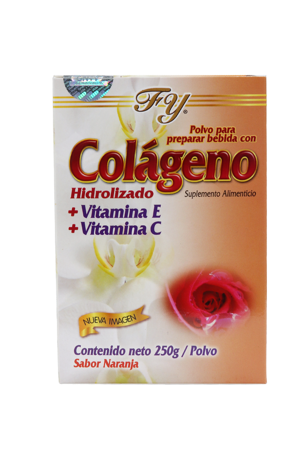 POLVO PARA PREPARAR BEBIDA CON COLAGENO HIDROLIZADO CON VITAMINA E Y VITAMINA C  C/250 GR. SABOR NARANJA. NUEVA IMAGEN.