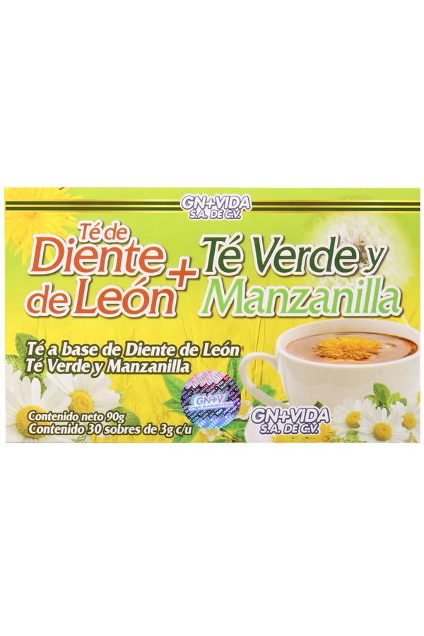 TÉ DE DIENTE DE LEÓN + TÉ VERDE Y MANZANILLA C/30 SOBRES DE 3GR C/U. CERTIFICADO DE CALIDAD HARPC.