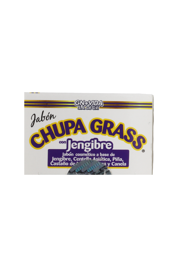 JABON CHUPAGRASS CON JENGIBRE  C/90 GR. JABÓN COSMÉTICO A BASE DE JENGIBRE, CENTELLA ASIÁTICA, PIÑA, CASTAÑO DE INDIAS, LINAZA Y CANELA. EFECTO TERMOGÉNICO.