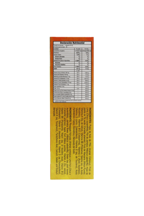 CAPS. PIÑALIFE C/30 DE 500 MG C/U + ¡OFERTA 50% MÁS GRATIS!. A BASE DE PIÑA, JAMAICA, TÉ VERDE, MANZANA, VITAMINAS Y MINERALES.