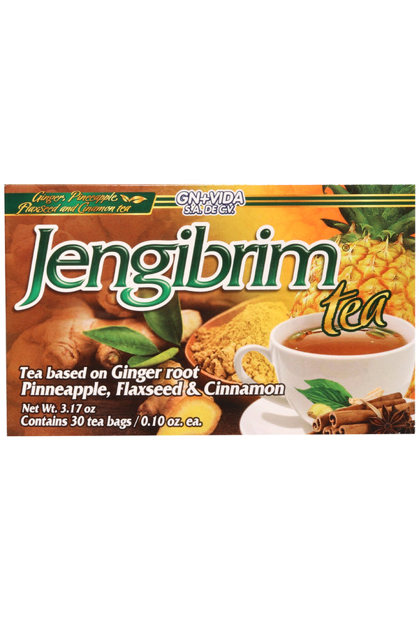 TÉ JENGIBRIM C/30 SOBRES DE 3GR C/U. TÉ A BASE DE RAÍZ DE JENGIBRE. PIÑA, LINAZA Y CANELA.