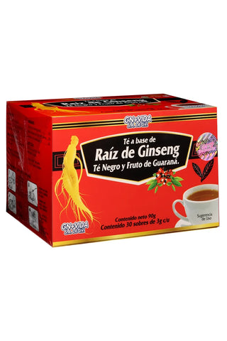 TÉ RAÍZ DE GINSENG, TÉ NEGRO Y FRUTO DE GUARANÁ C/30 SOBRES 3 GR C/U. CERTIFICADO DE CALIDAD HARPC.