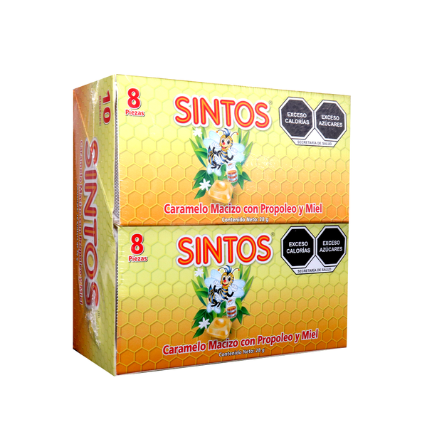 CARAMELO SINTOS CAJITA C/10 BLISTERS caramelo macizo con propoleo y miel 28GR IEPS 8% 1X18