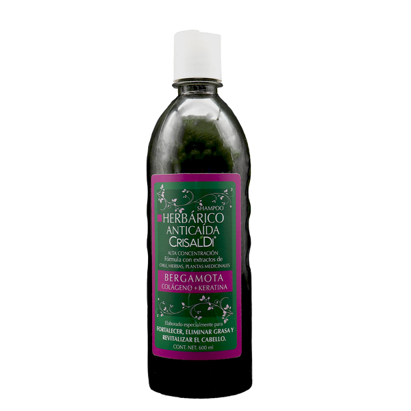 SHAMPOO HERBARICO ANTICAIDA BERGAMOTA COLAGENO + KERATINA 600ML.* Fortalece, elimina grasa y revitaliza el cabello 1X25